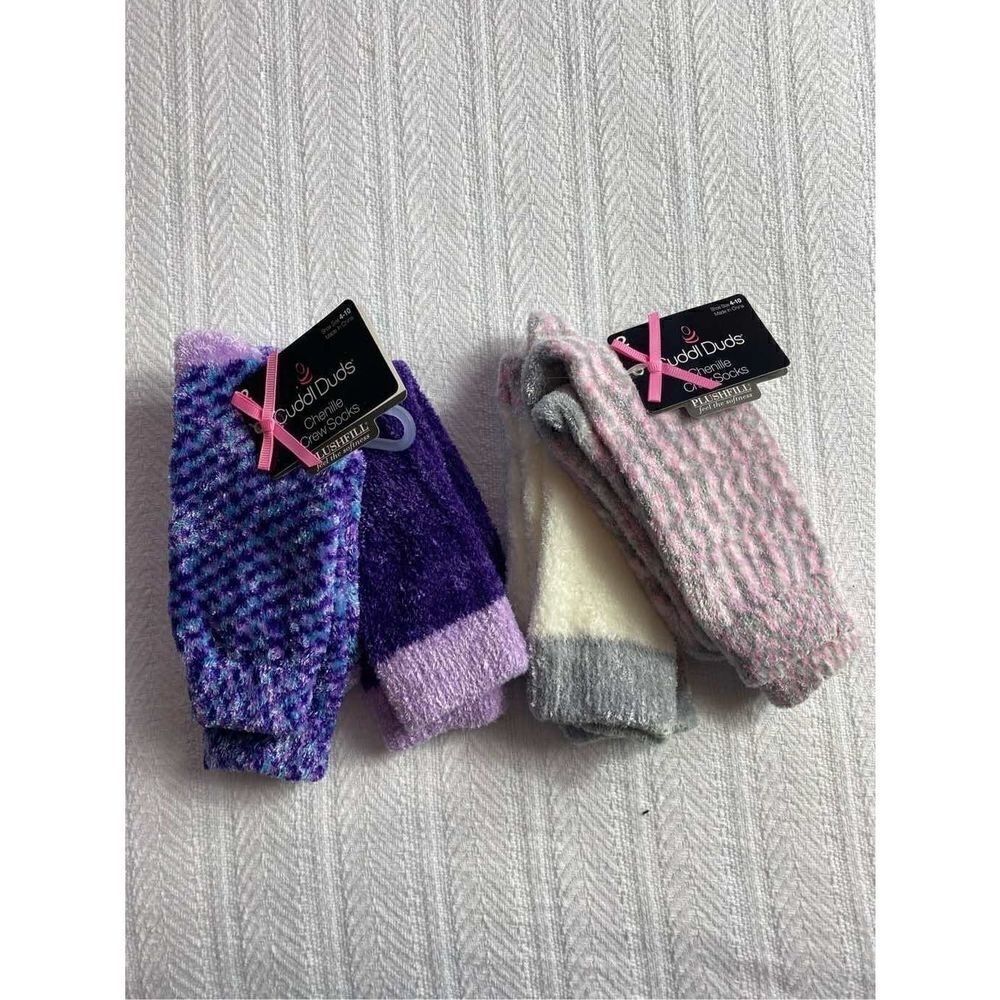 Cuddl Duds Girls Shoe Size 4-10 Chenille Crew Socks - 2 - 2 Packs